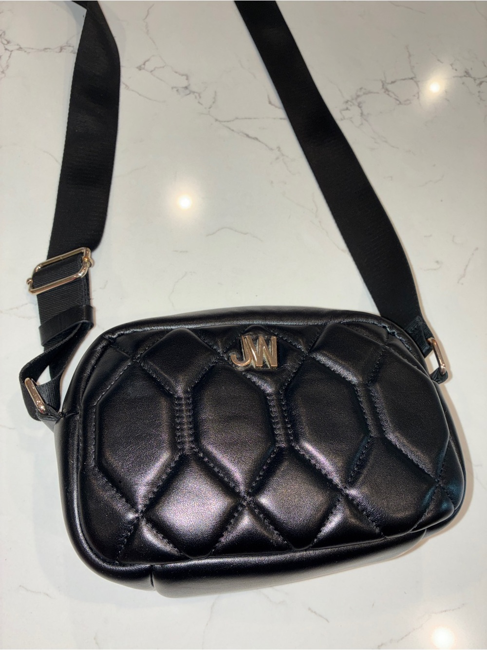 Jason Wu Black Quilted Zip Crossbody Bag Adjustable Strap Gold Hardware